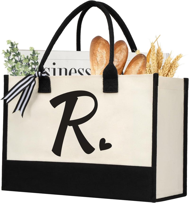 shenee Initial Canvas Tote Bag, Personalized Beach Jute Bag Present for Women Holiday,Friends Birthday Gift,Wedding, New Year - Image 1